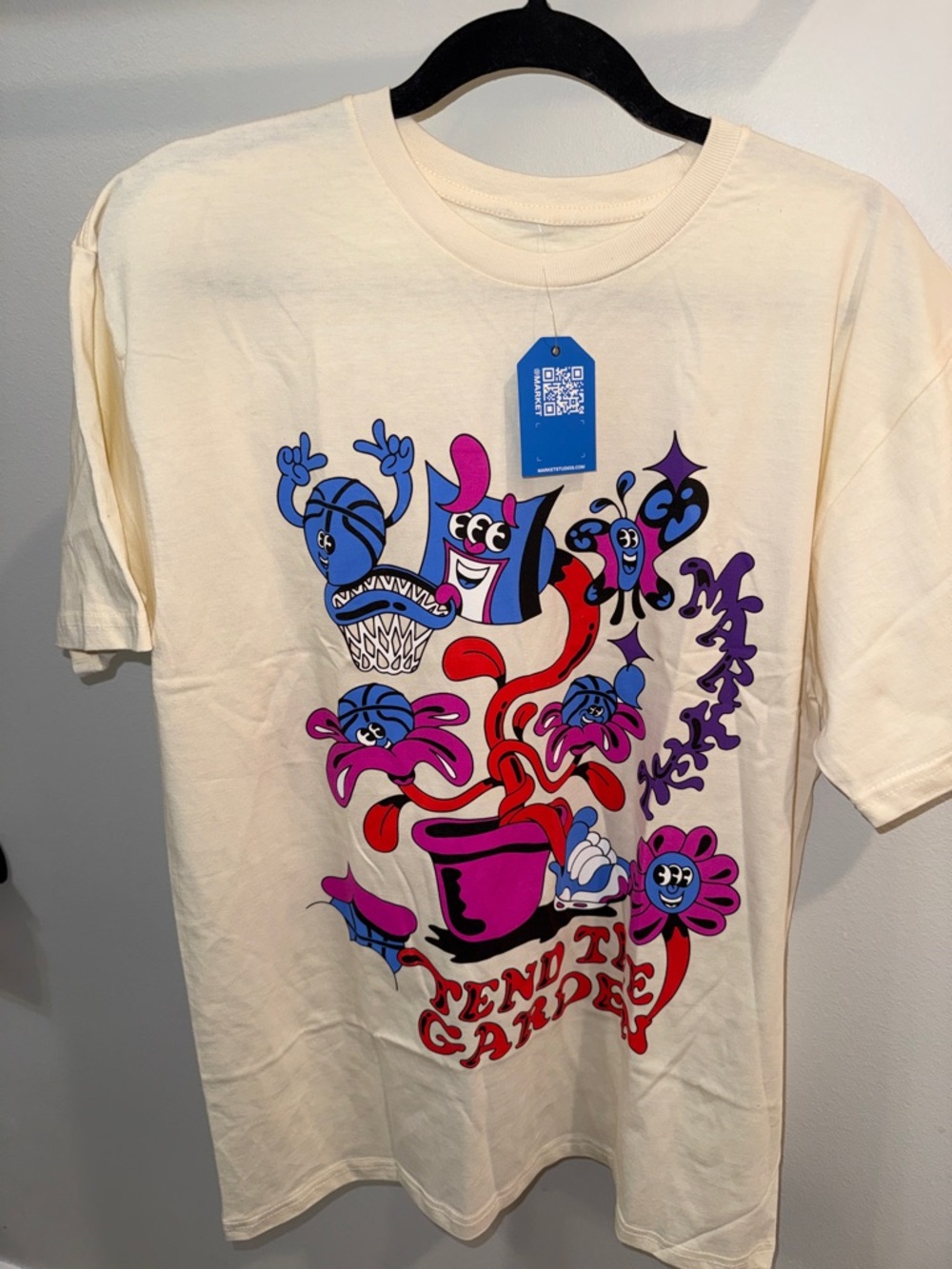 Tender Gardener Short Sleeve Tee - Cream with Pink & Blue Graphic